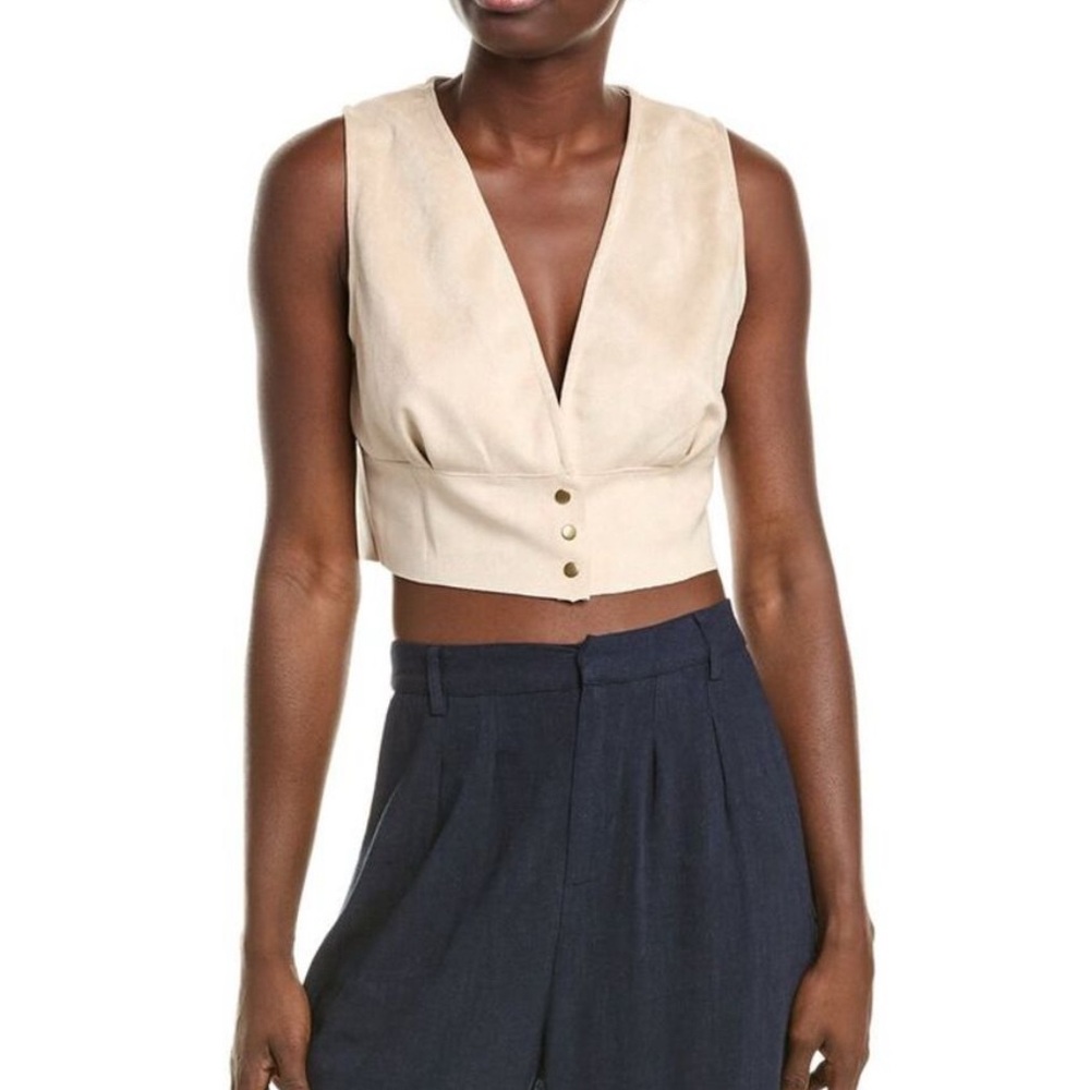 Sadie & Saige Chic Beige Buttoned Vest - Picture 1 of 7